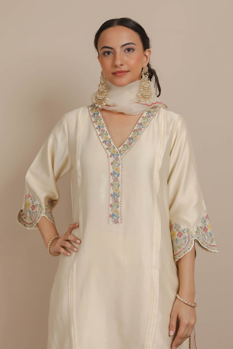 Ivory Sleeve Embroidery  Kurta & Pants Set