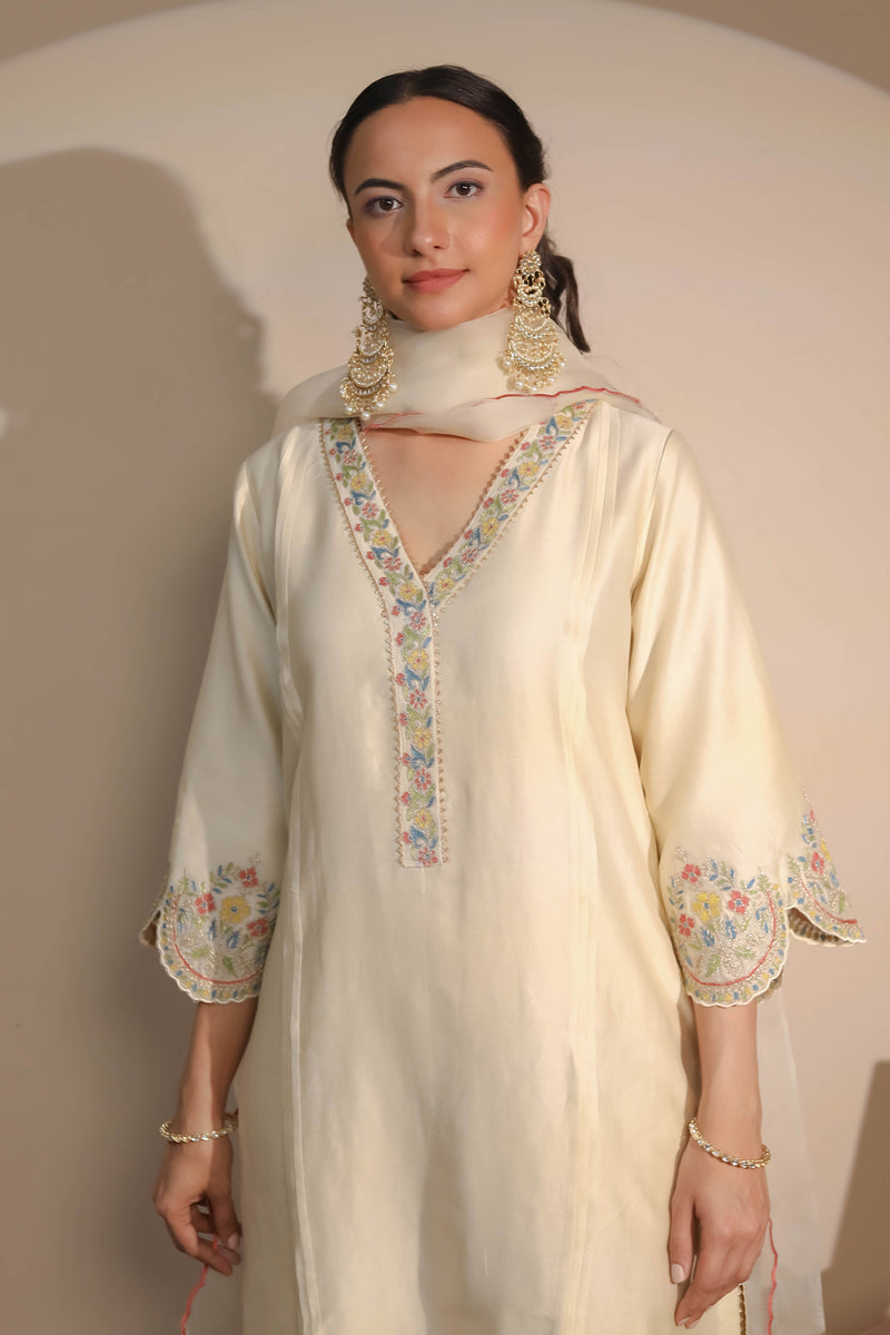 Ivory Sleeve Embroidery  Kurta & Pants Set