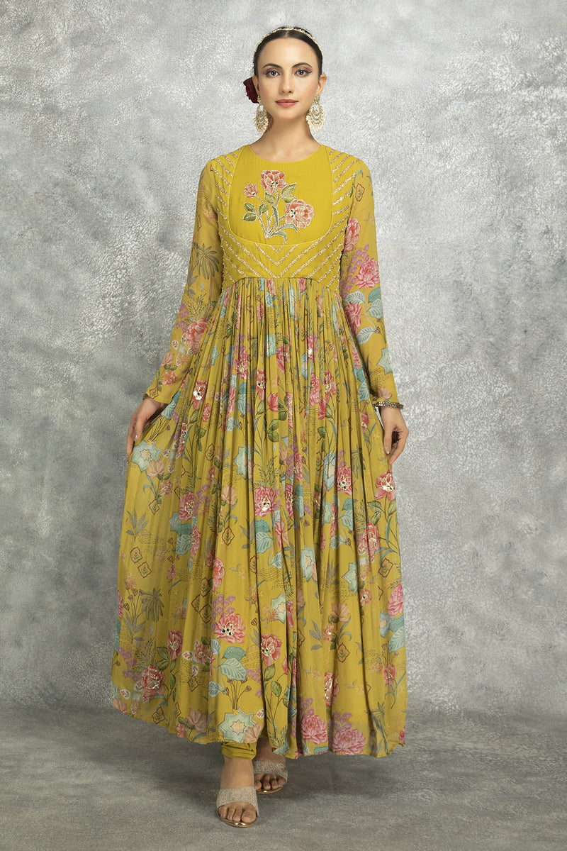 Mustard Green Mirror Work with Scalloping Dupatta Set of 3