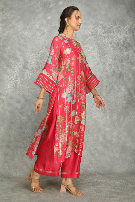 Hot Pink Printed Kurta with Pants and Dupatta Set of 3