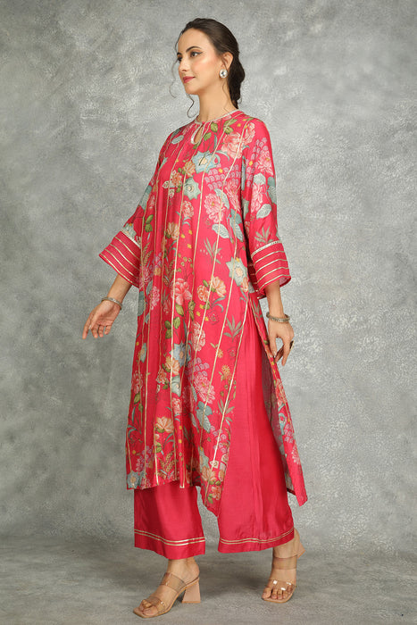 Hot Pink Printed Kurta with Pants and Dupatta Set of 3