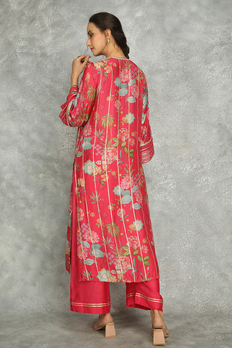 Hot Pink Printed Kurta with Pants and Dupatta Set of 3