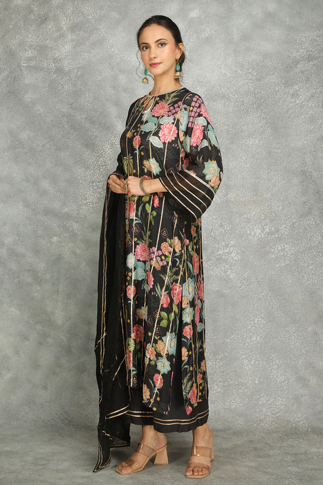 Black Printed Kurta with Pants and Dupatta Set of 3