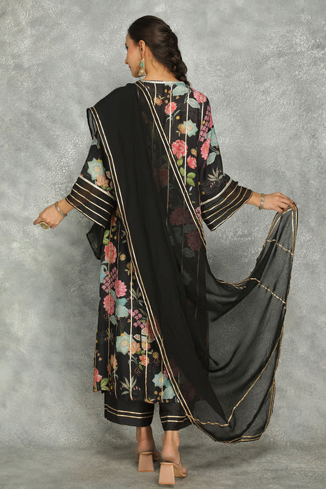 Black Printed Kurta with Pants and Dupatta Set of 3