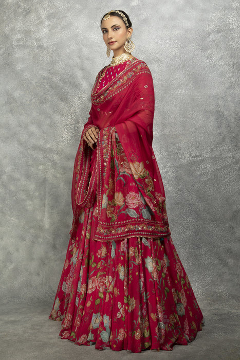 Hot Pink Embroidred Lehenga with Blouse & Dupatta