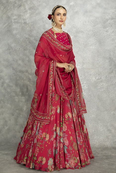 Hot Pink Embroidred Lehenga with Blouse & Dupatta