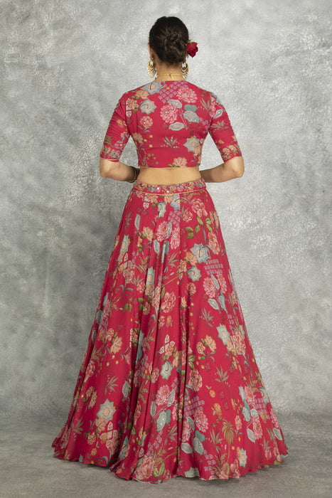 Hot Pink Embroidred Lehenga with Blouse & Dupatta