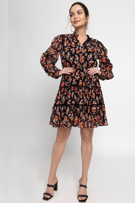 Black Blossom Mini Dress