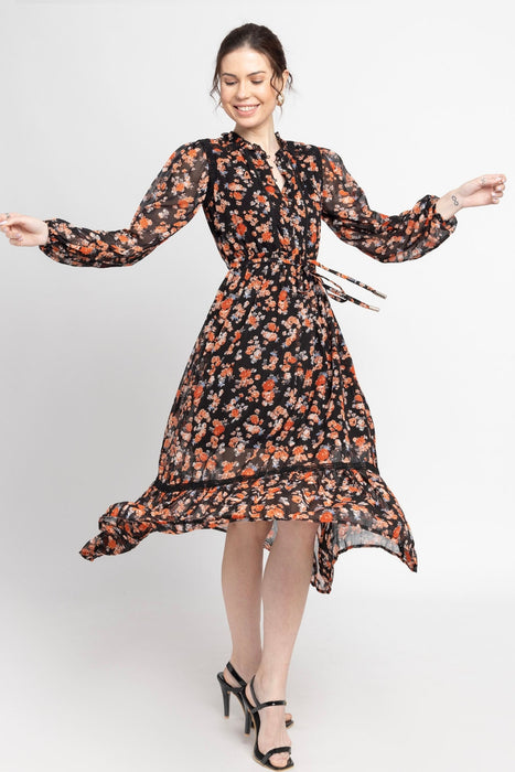 Black Blossom Midi Dress