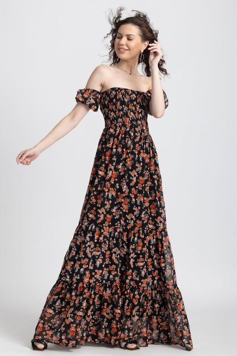 Black Blossom Maxi Dress