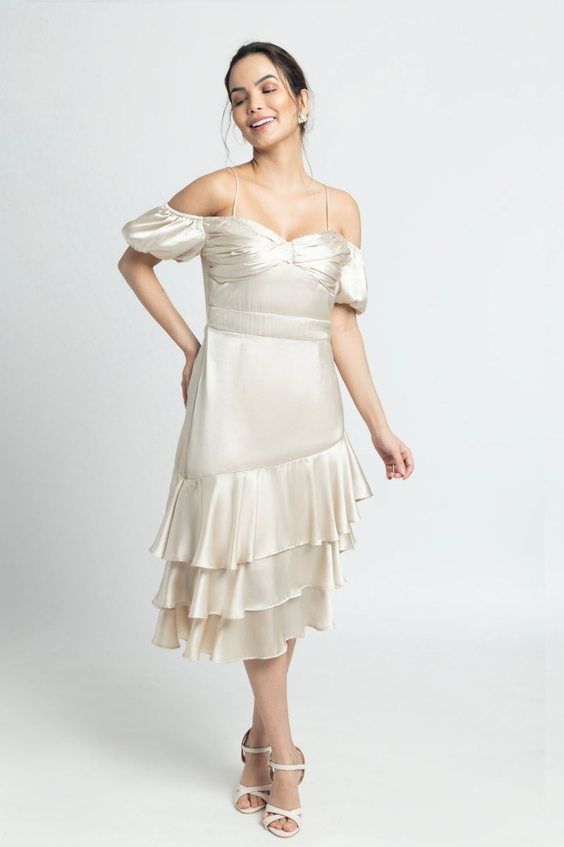 Creamy Puff Midi Dress