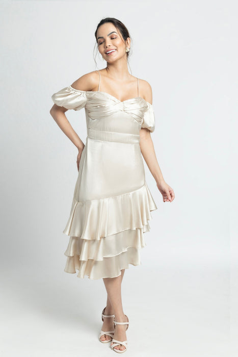 Creamy Puff Midi Dress