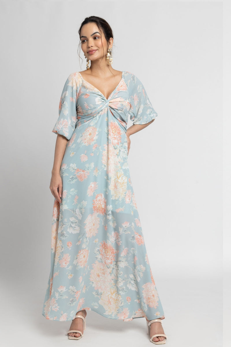 Frost Blue Yoke Maxi Dress