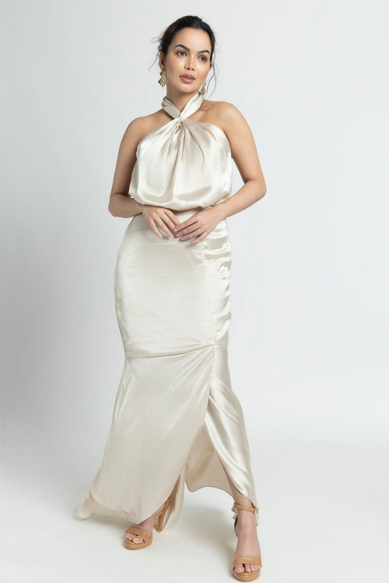 Creamy Halter Maxi Dress