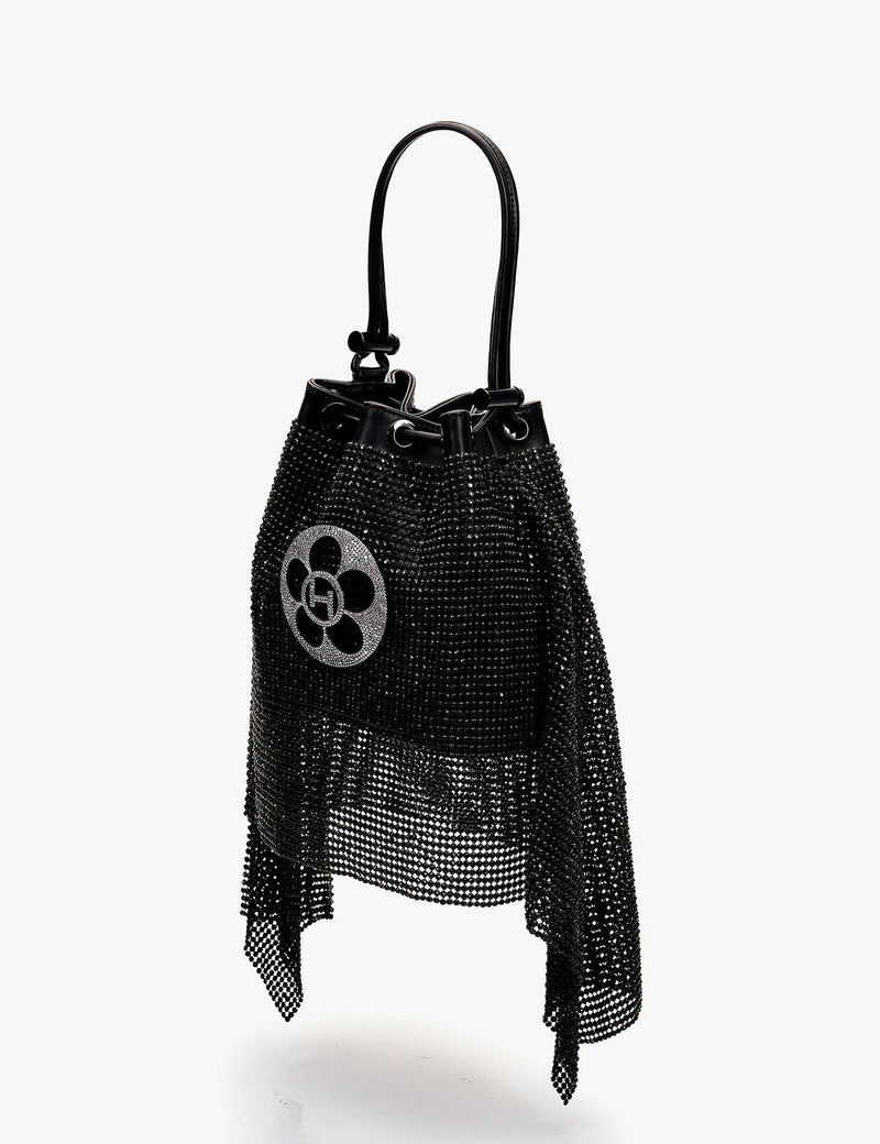 The Crystal Poppi Bucket Bag In Midnight Black