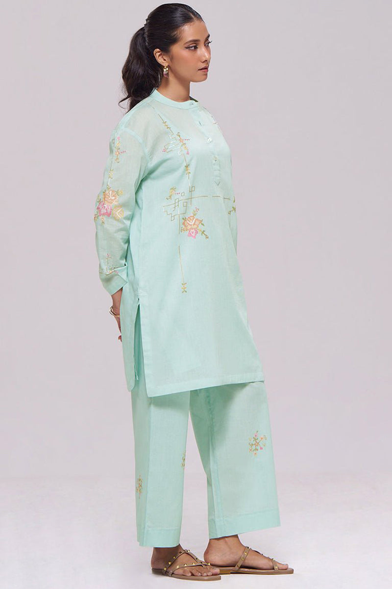 Ice-Blue Mul-Chanderi Co-ord Set