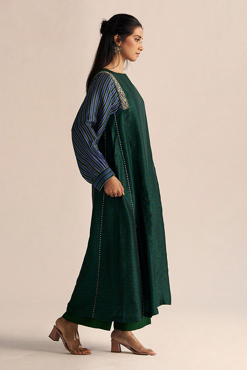 Dark Green and True Blue Silk Co-ord Set