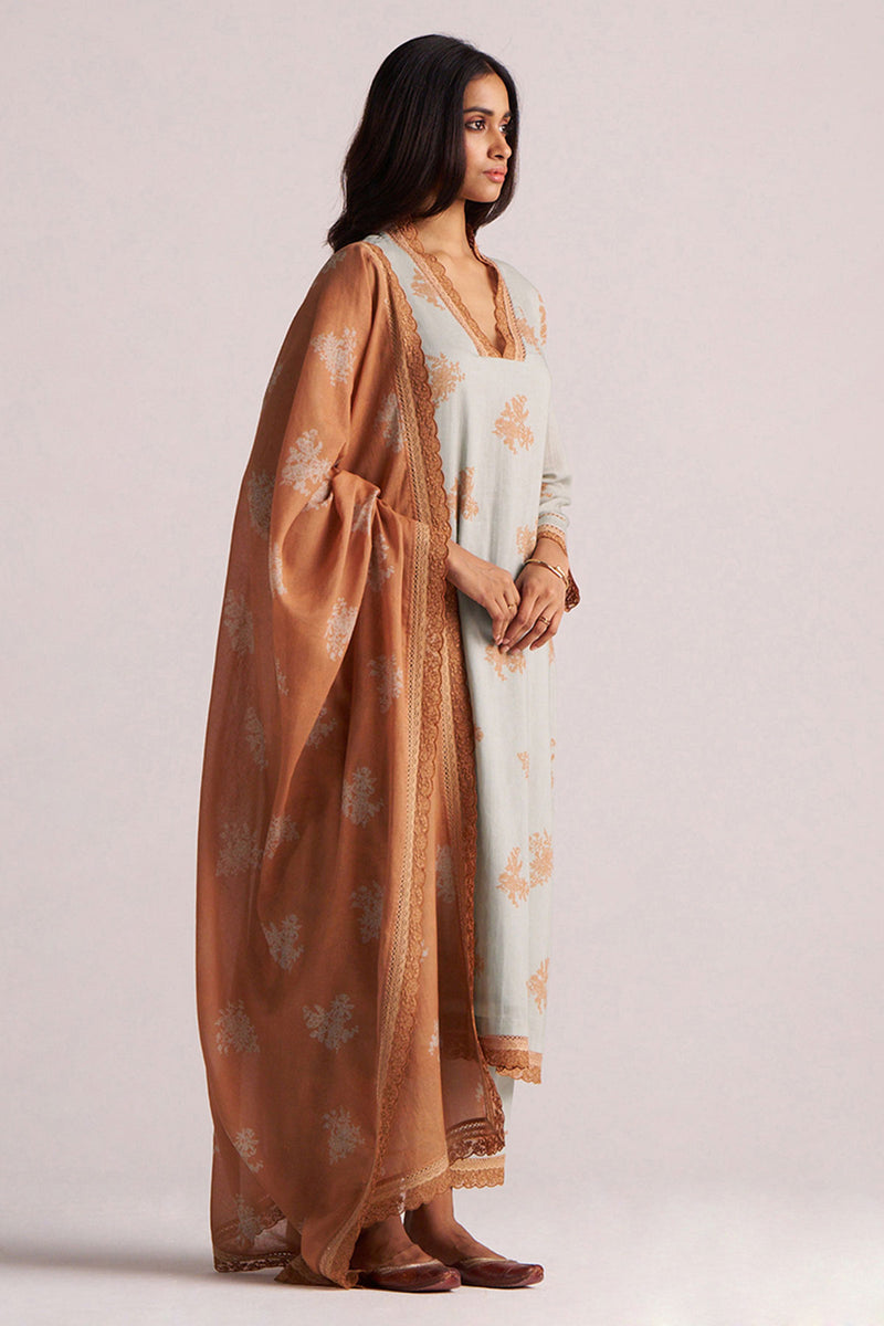 Grey-Rust Mul Kurta Set