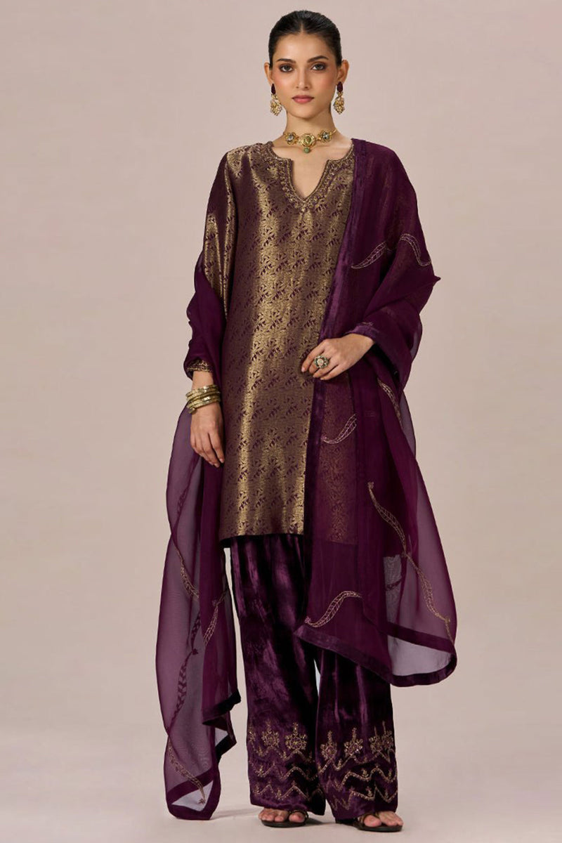Plum Banarasi Festive Kurta Set