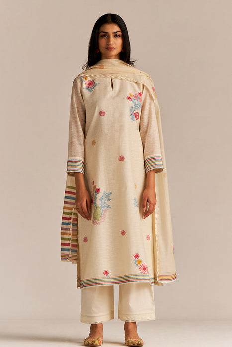 Pristine White Woven Kurta Set