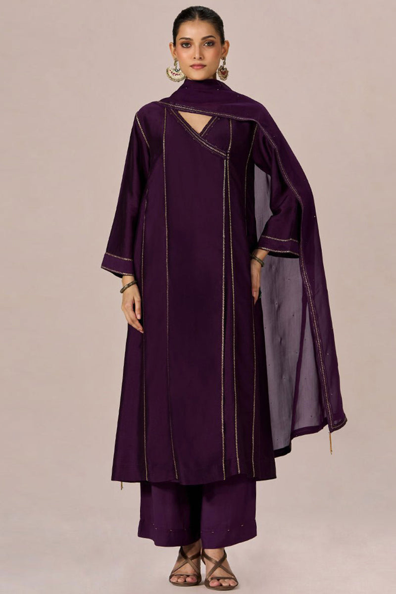 Purple Festive Angrakha Kurta Set