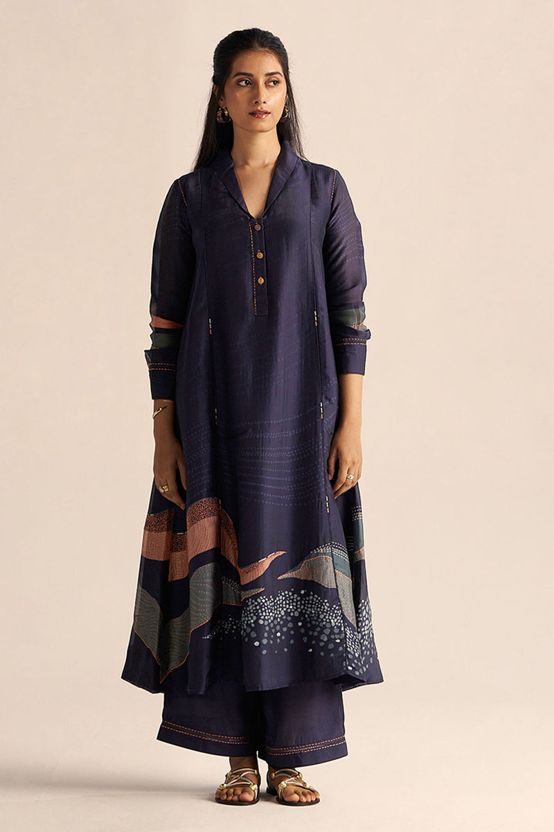 Outer Space Blue Silk Co-ord Set