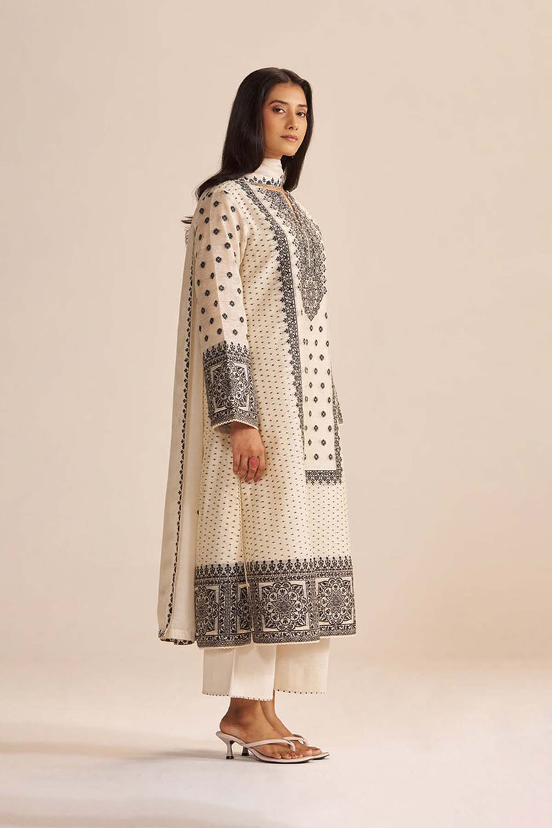 Butter Creame Woven Kurta Set