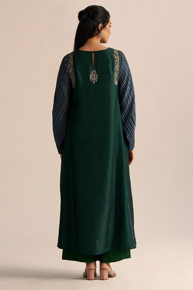 Dark Green and True Blue Silk Co-ord Set