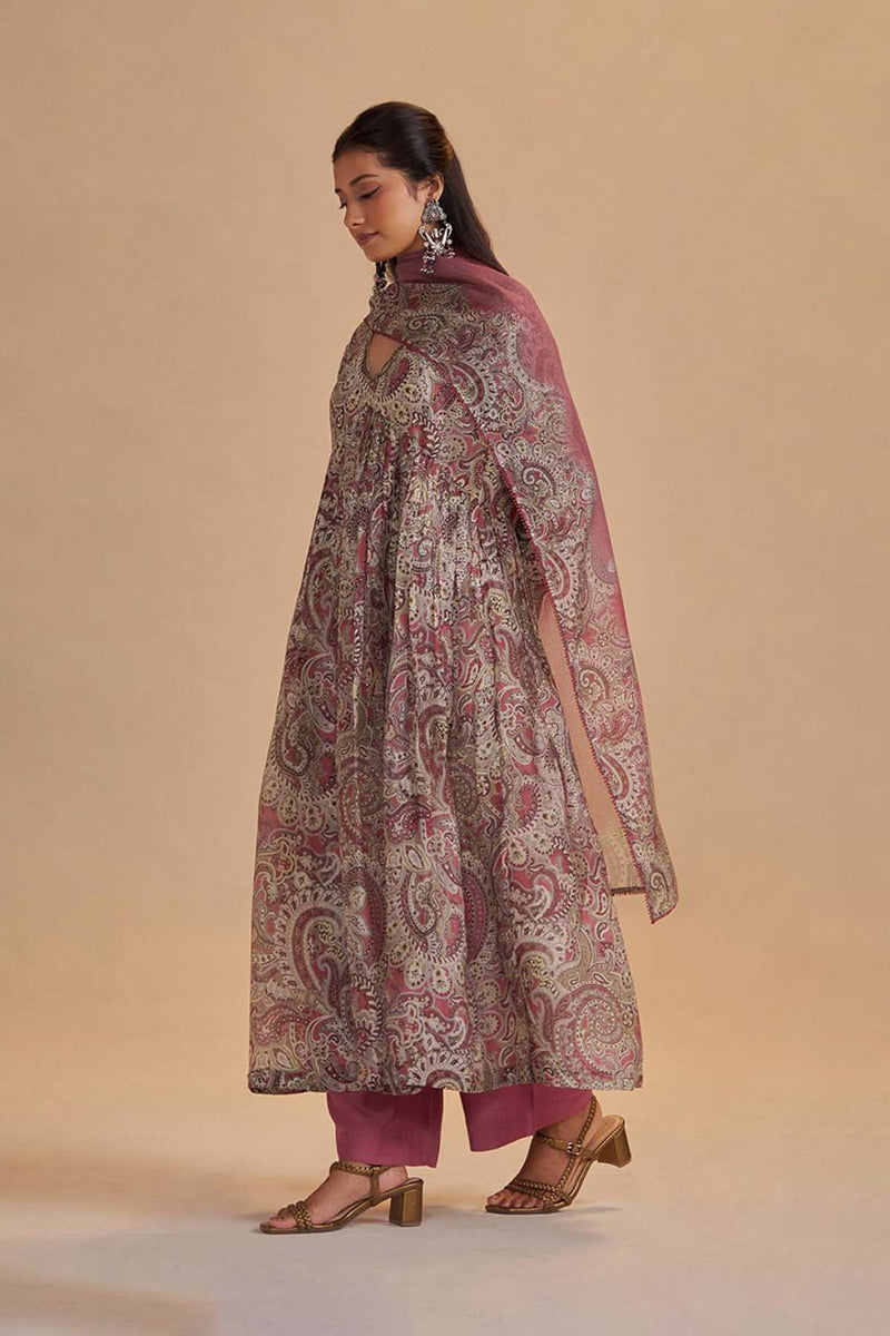 Mauve and Beige Orgenza Silk Kurta Set