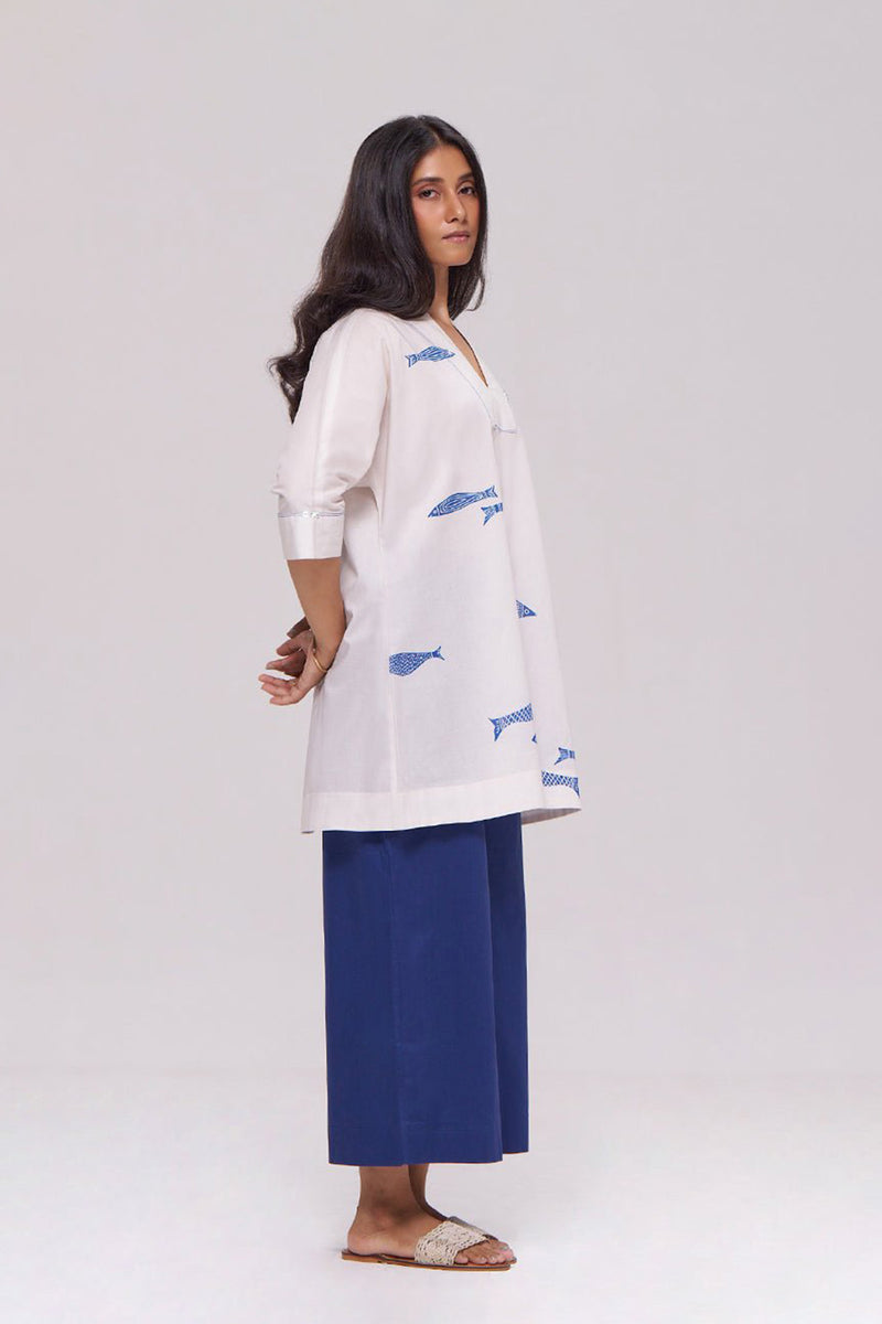 Off-White and Blue Cotton Co-ord Set