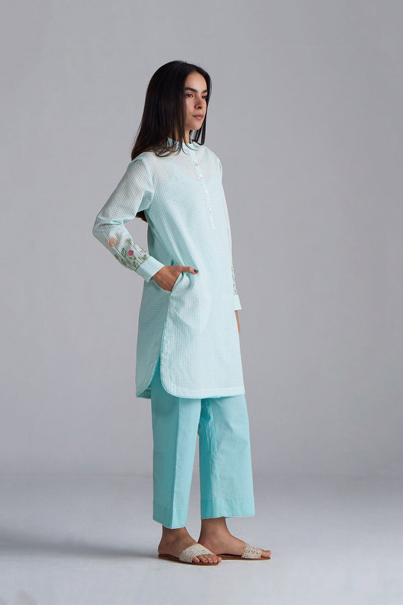 Eggshell Blue Mini-Check Woven Co-ord Set