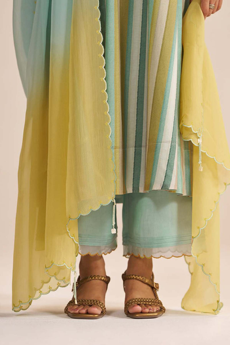Shades of Teal and Yellow Semi Festive Kurta Set