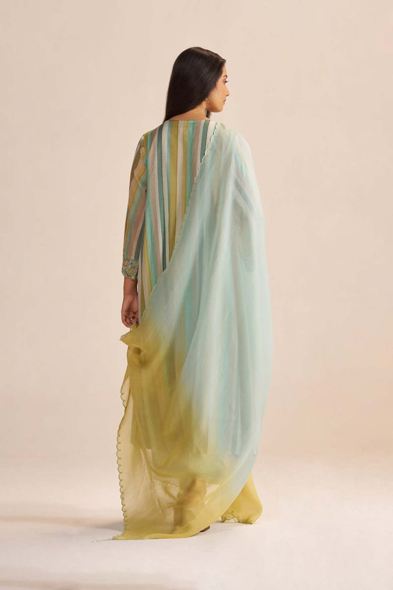 Shades of Teal and Yellow Semi Festive Kurta Set