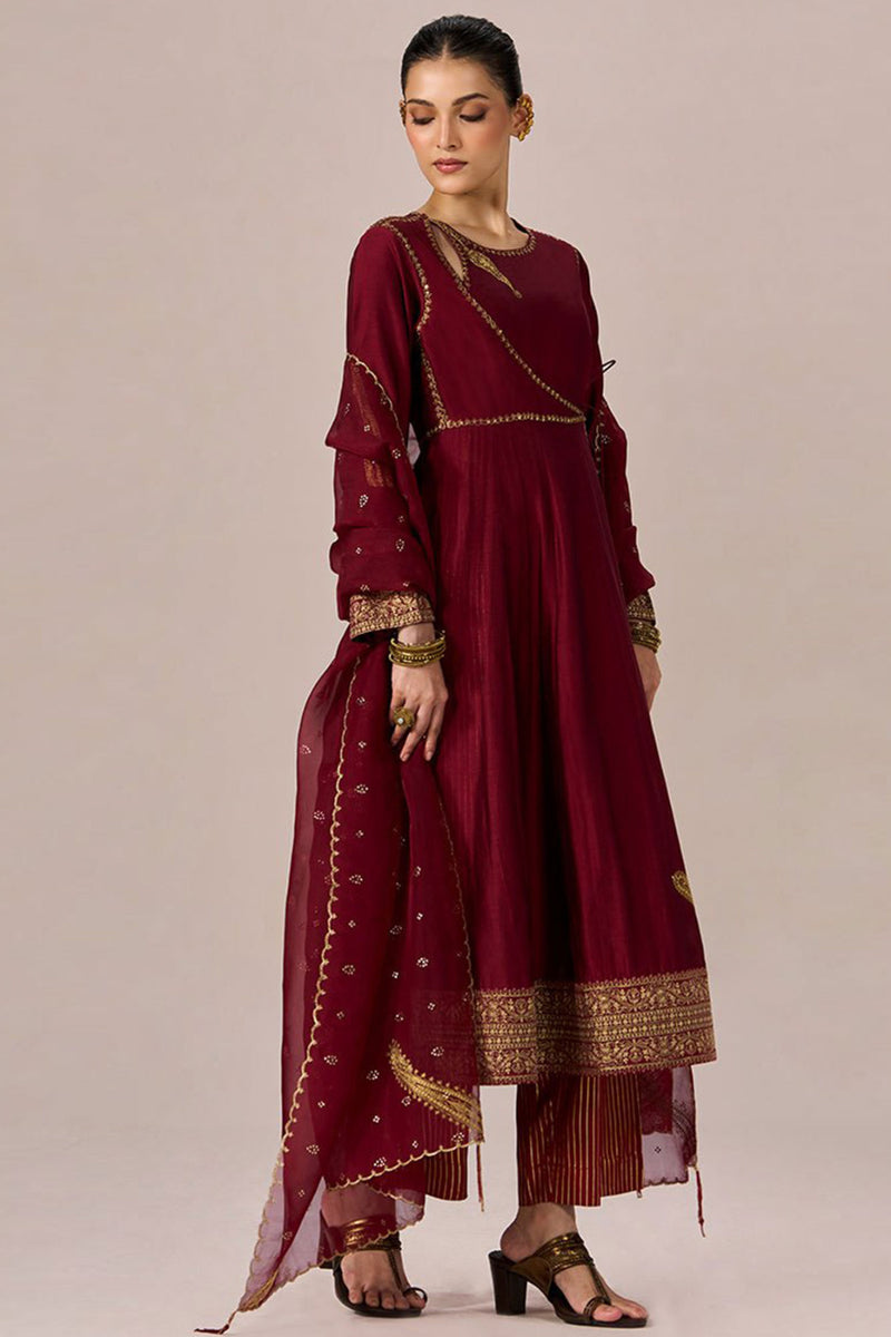 Garnet Red Festive Anarkali Set