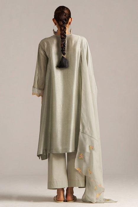 Seagrass Grey Raw Silk Festive Kurta Set