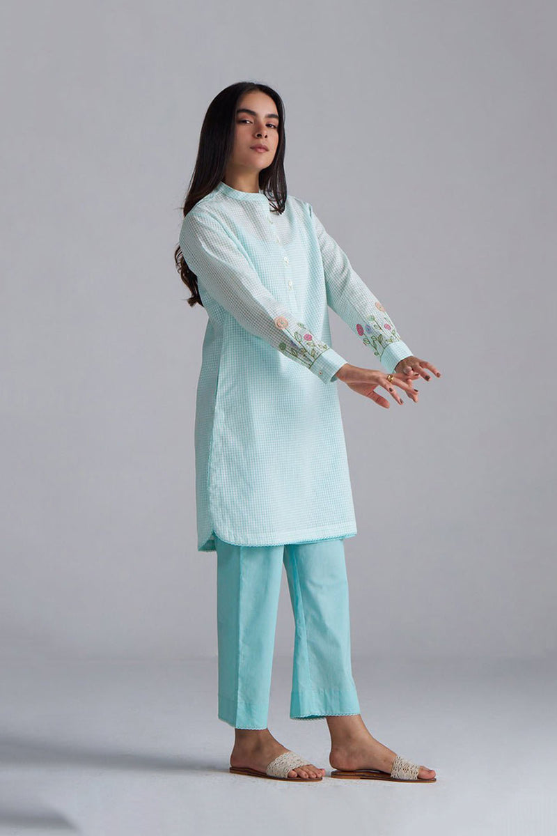 Eggshell Blue Mini-Check Woven Co-ord Set