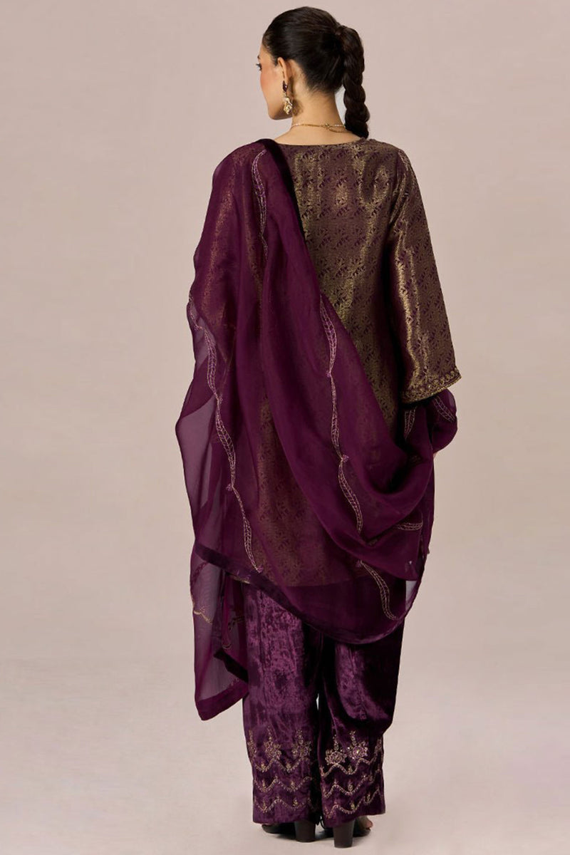 Plum Banarasi Festive Kurta Set
