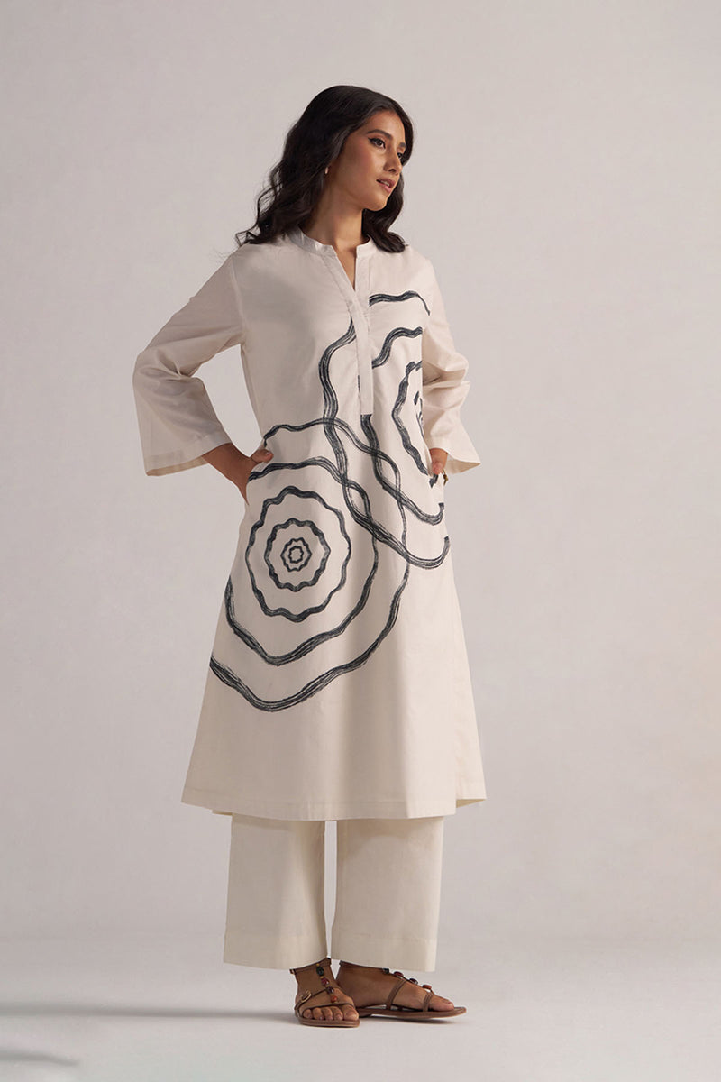 Cream and Black Cotton Print Co-ord Set