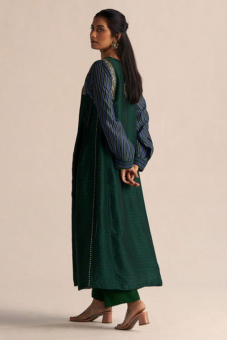 Dark Green and True Blue Silk Co-ord Set