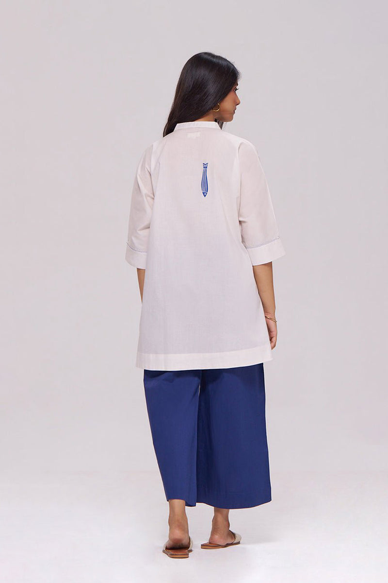 Off-White and Blue Cotton Co-ord Set