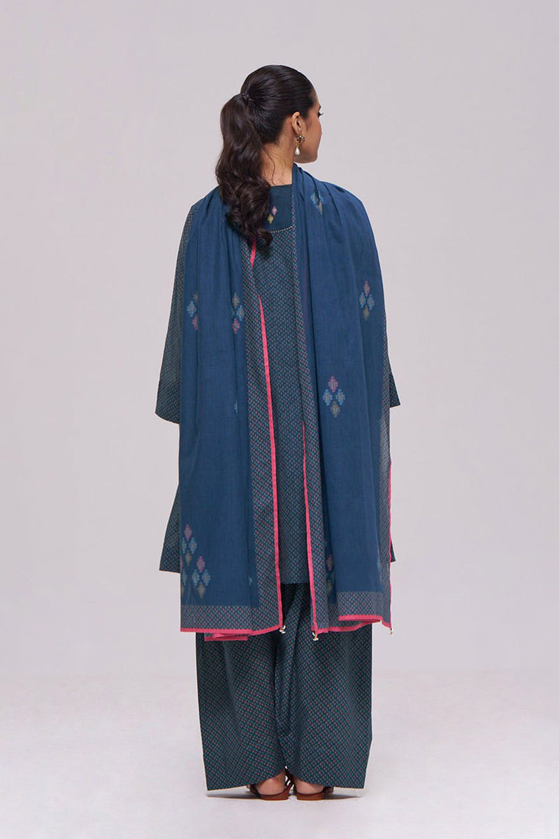 Deep Blue Printed Mul-Mul Kurta Set