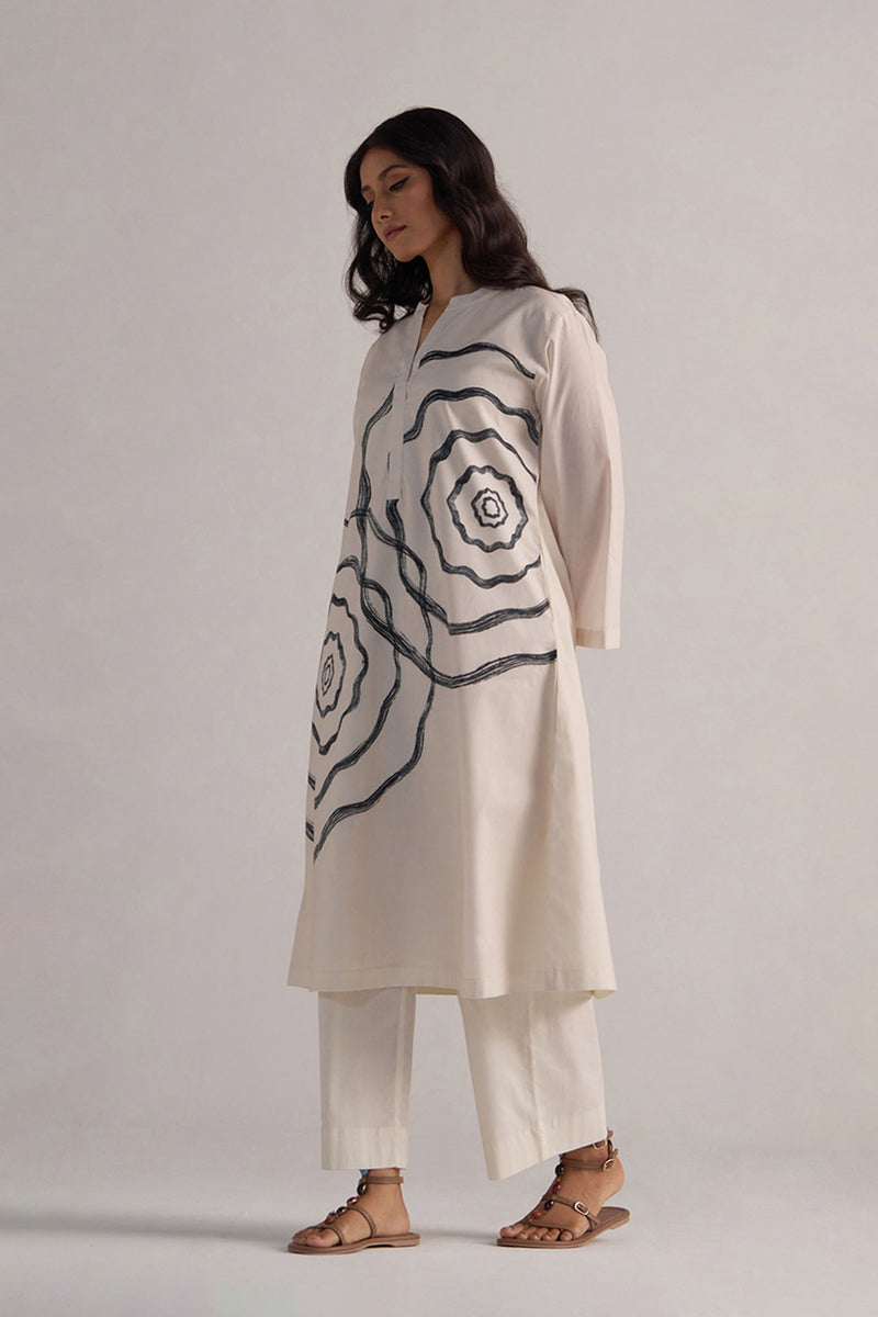Cream and Black Cotton Print Co-ord Set