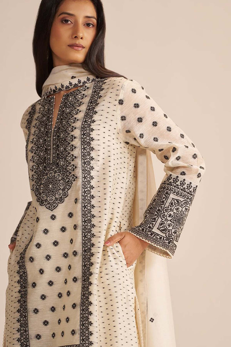 Butter Creame Woven Kurta Set