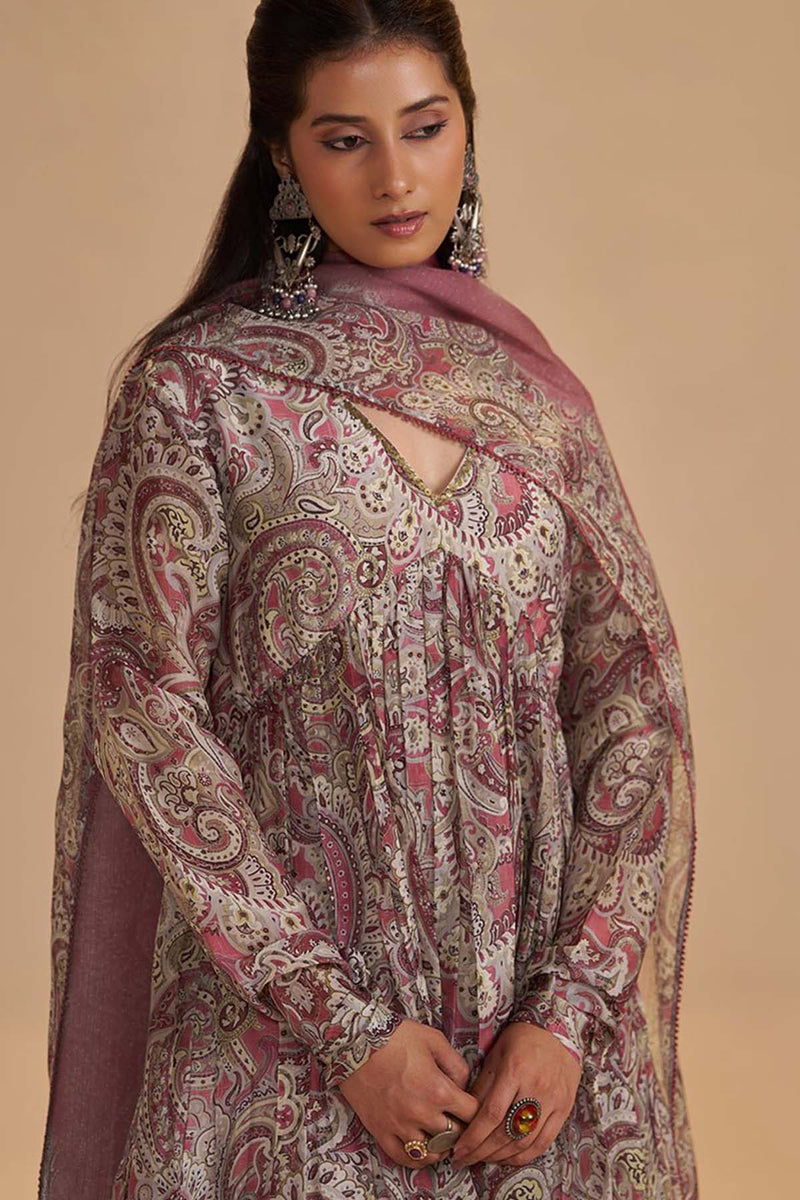 Mauve and Beige Orgenza Silk Kurta Set