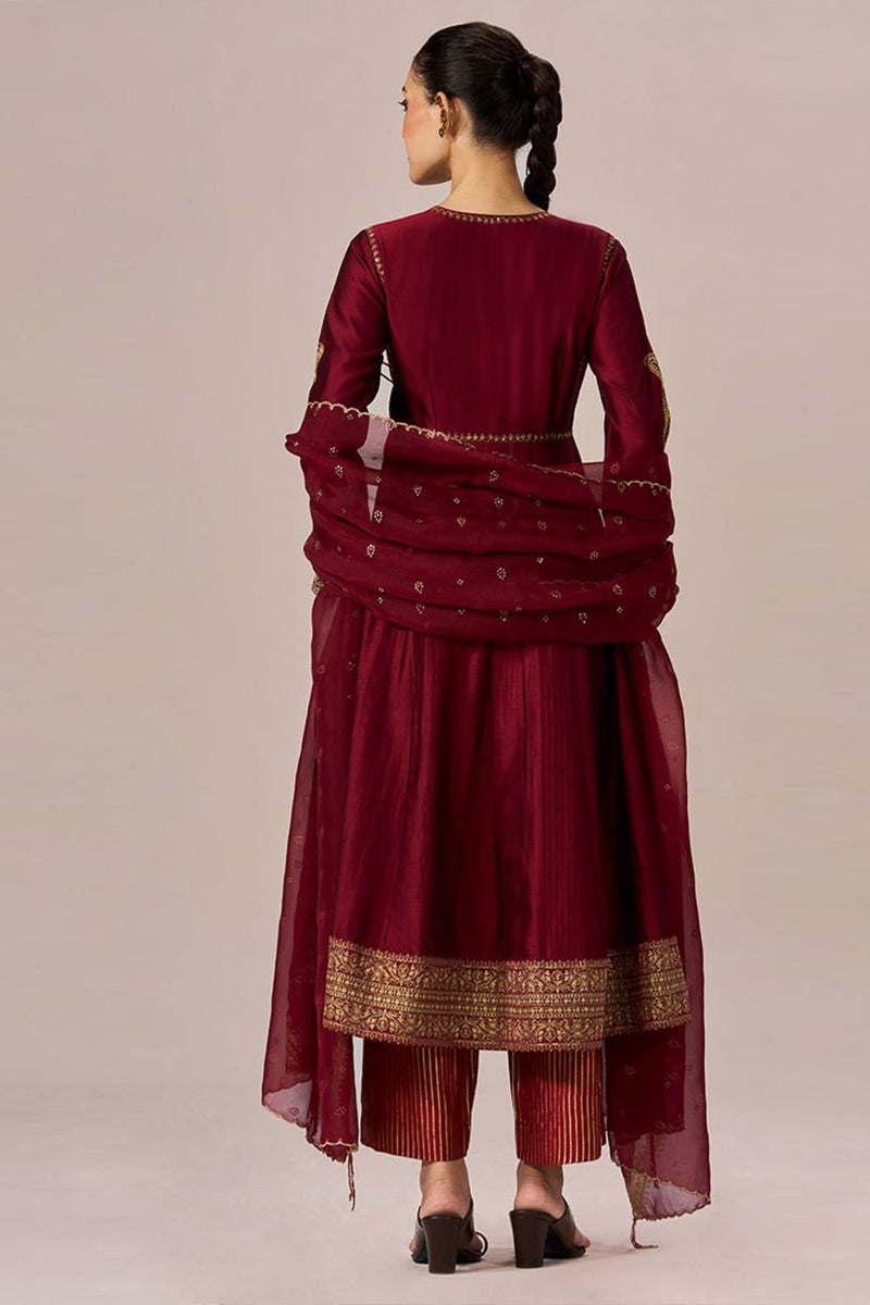 Garnet Red Festive Anarkali Set