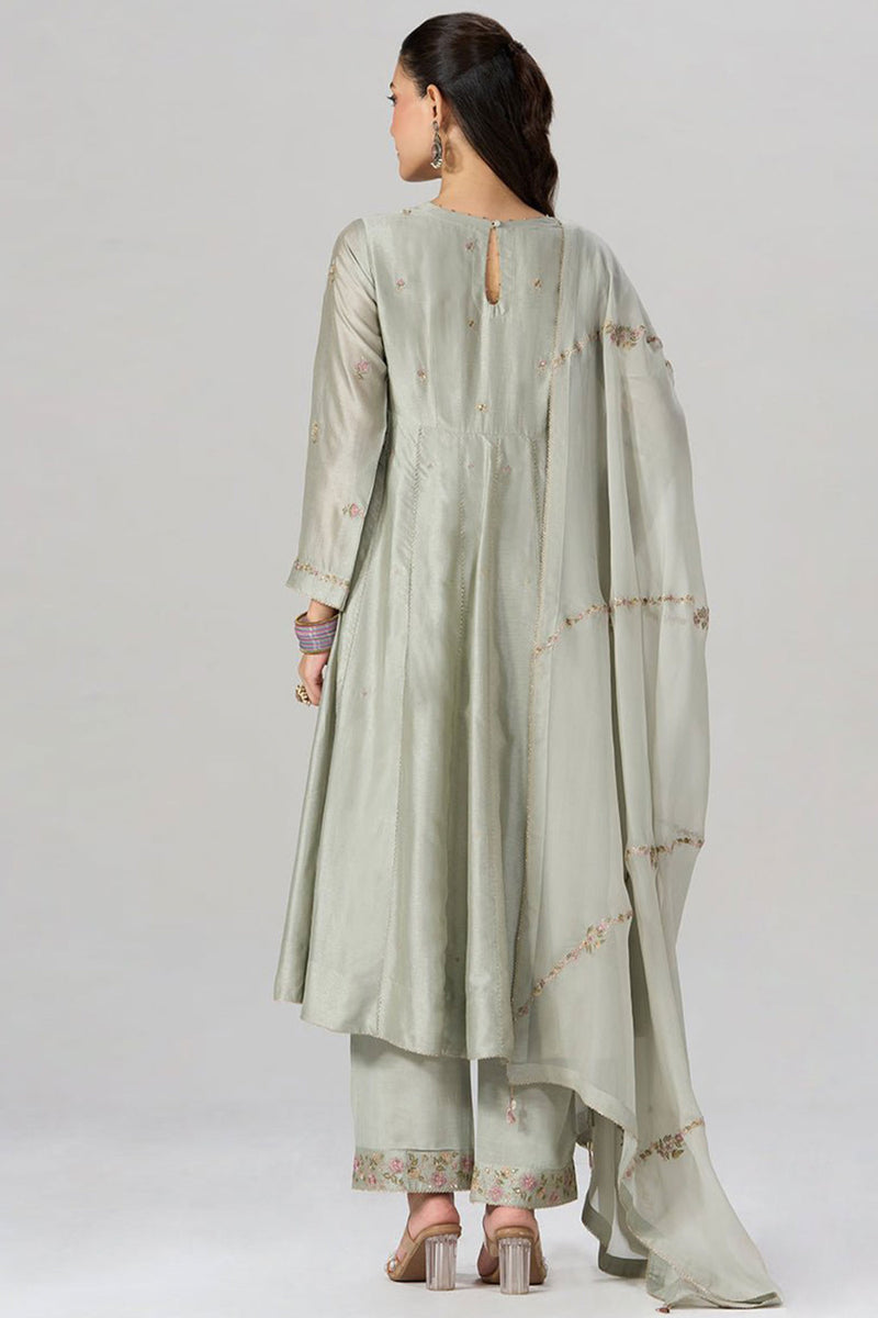 Silver Birch Grey Embroidered Festive Anarkali Set