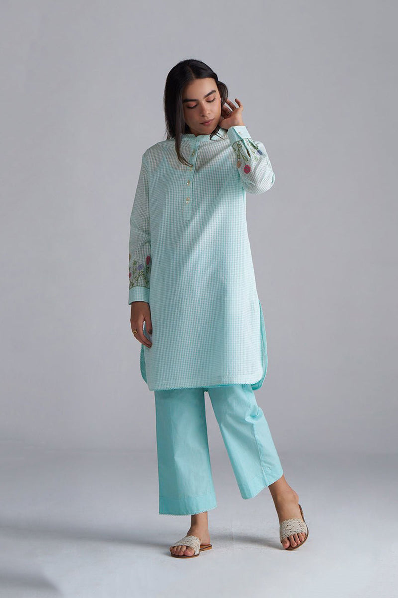 Eggshell Blue Mini-Check Woven Co-ord Set
