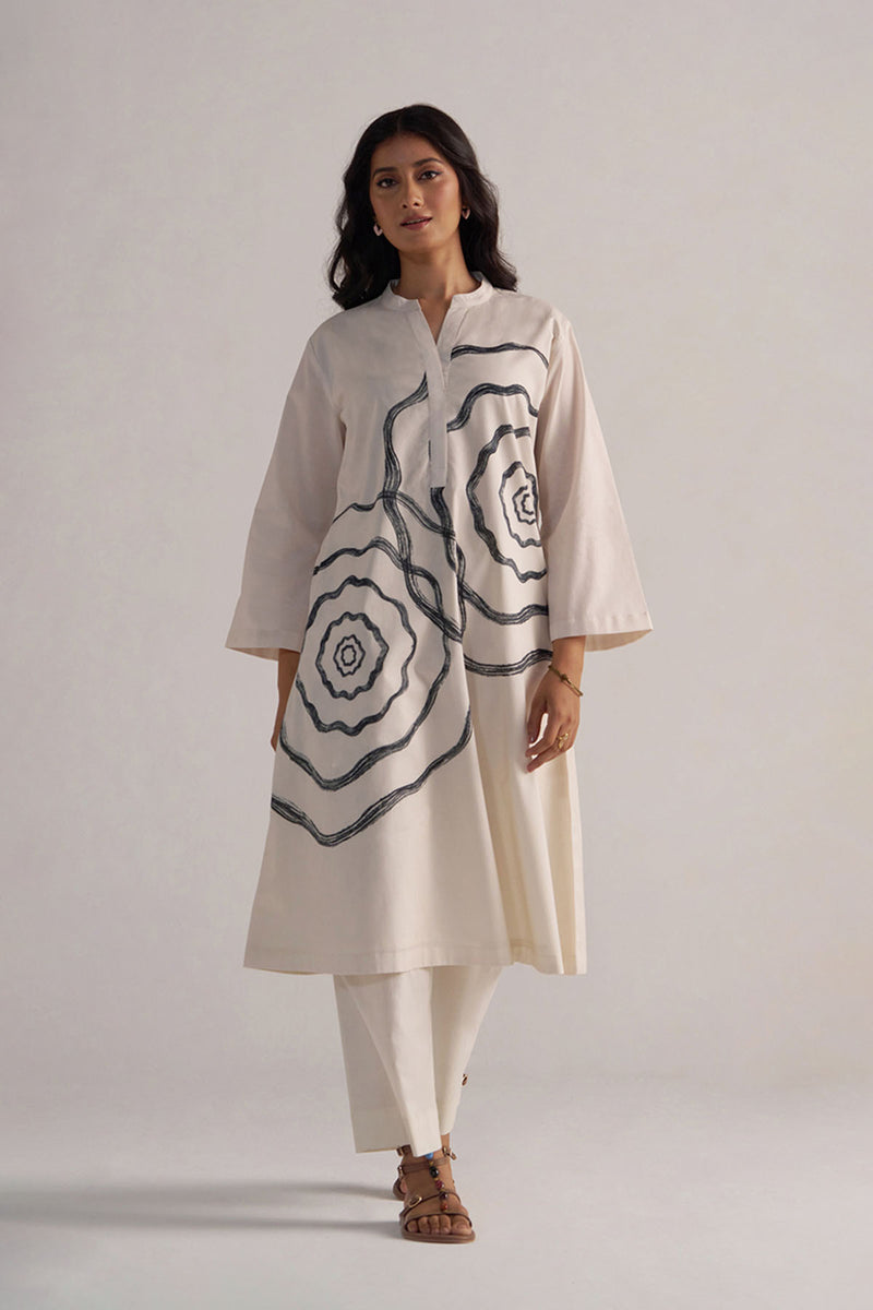 Cream and Black Cotton Print Co-ord Set