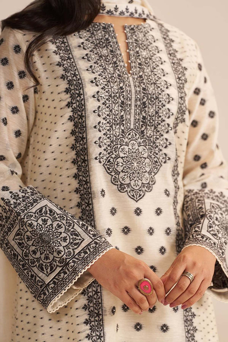 Butter Creame Woven Kurta Set