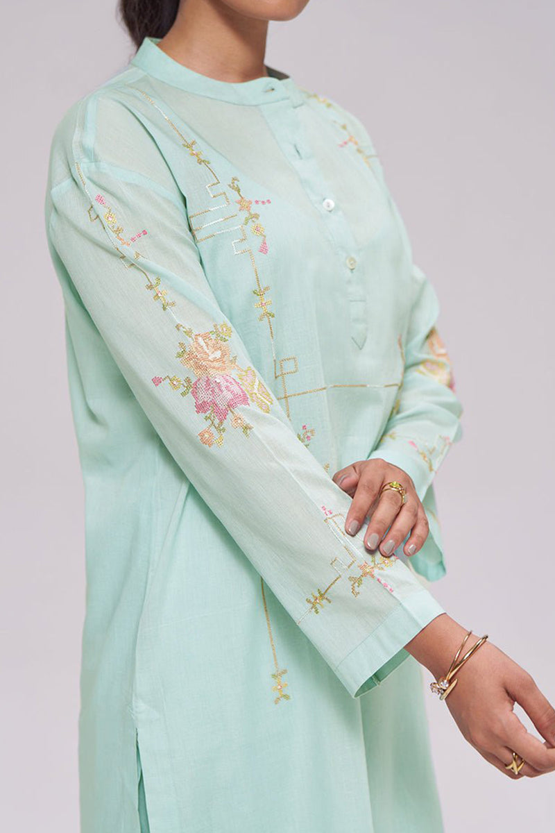 Ice-Blue Mul-Chanderi Co-ord Set